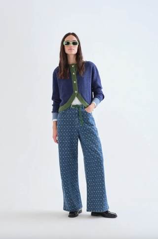Blue and Green Two Tone Knit Cardigan
