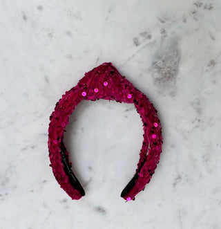 Hot pink top knot sequin headband