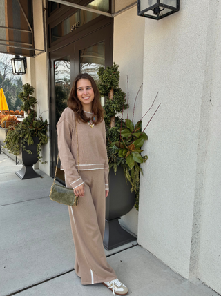 Wide Leg Pants in Tan/White