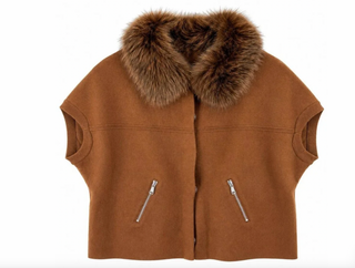 Faux Fur Collar Short Sleeve Cardigan in Pecan