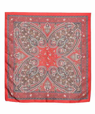 Paisley & Flower Printed Silky Bandana Scarf Red