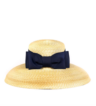 Beige Straw Sunhat Navy Bow