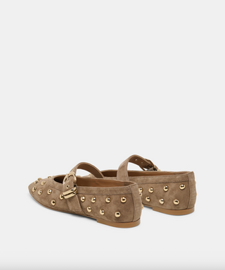 Mikel Stud Ballet Flat in Olive Suede