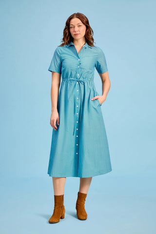 Sutton Dress in Cedar Pinstripe