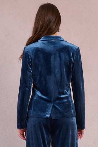 Knitted Velvet Blazer in Denim Blue