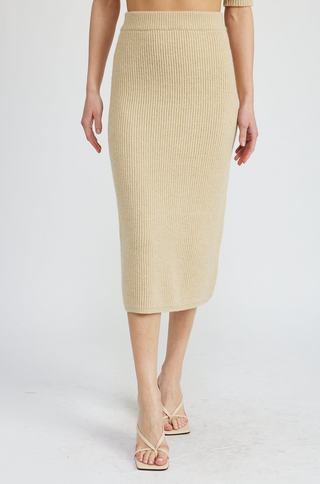 Merrill Ribbed Midi Skirt in Natural