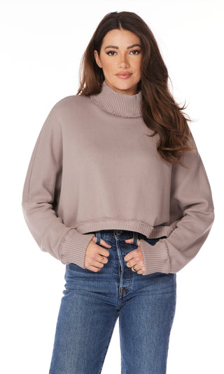 Drop Shoulder Turtleneck Top in Mushroom