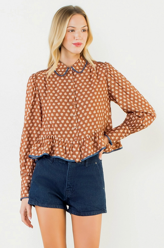 Long Sleeve Floral Pattern Button Down Top