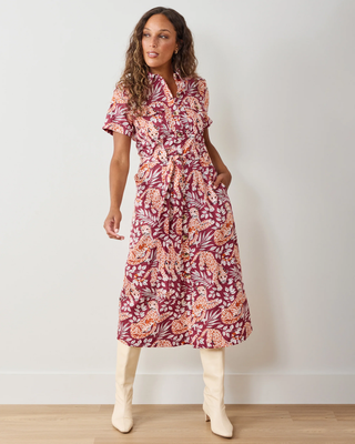 Juliette Dress in City Cats - Maroon Night