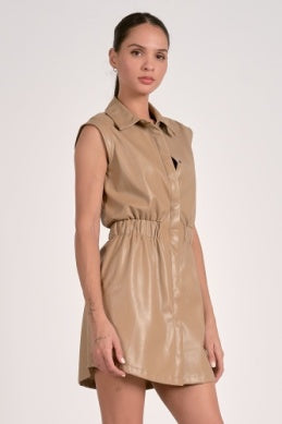 Sleeveless Faux Leather Dress in Macciato