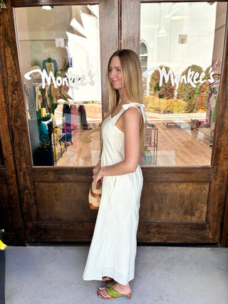 Tie Stripe Maxi Dress in White/Green