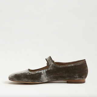 Michaela Mary Jane Flat in Dark Silver Sage Velvet