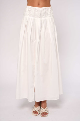 White Maxi Pleated Skirt Front Slit