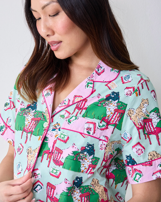 Mah Jongg Menagerie Short PJ Set in Pale Jade