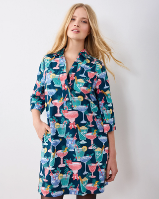 Organic Cotton 3/4 Sleeve Mini Dress in Christmas Cocktails | Women's S | Navy | Mother's Day Gifts Organic Cotton 3/4 Sleeve Mini Dress in Christmas Cocktails | Women's S | Navy | Mother's Day Gifts