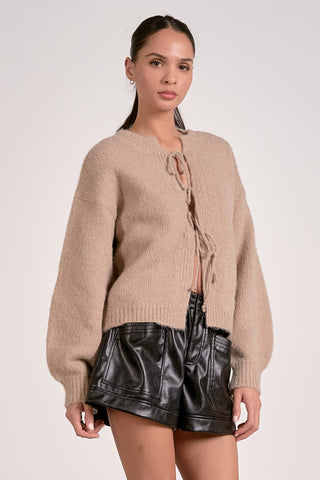 Bow Sweater Cardigan in Macchiato