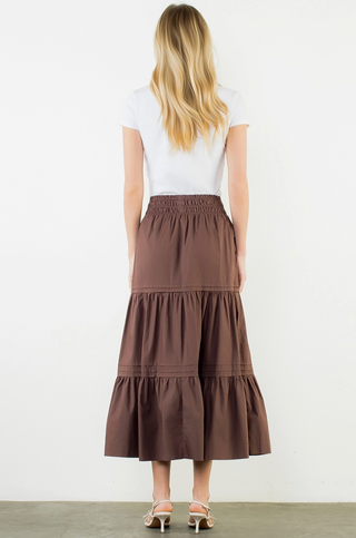 Long Tiered Skirt in Brown