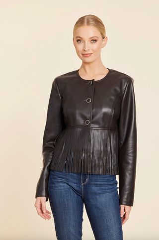Faux Leather Fringe Jacket in Dark Brown