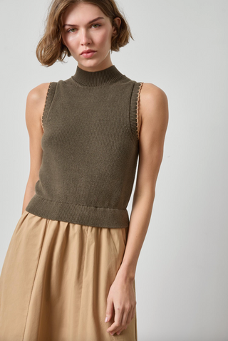 Mixed Media Mock Neck Dress in Olive
