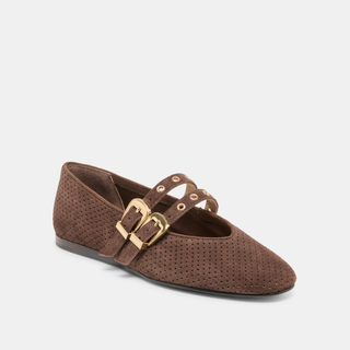 Baylee Grommet in Dark Brown Perforated Suede