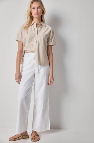 Linen Blend Boyfriend Button Down in Bamboo