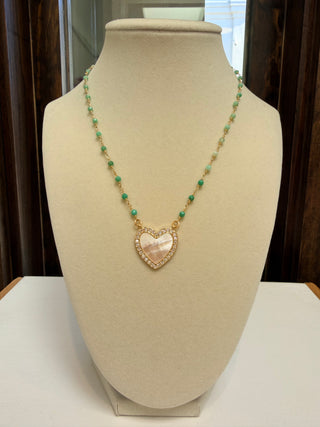 MOP Heart Connector on 16" Rosary Mint