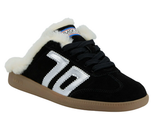 Back 70 black sneaker slide with fur and silver 70