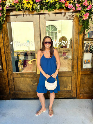 navy knee length tank dress