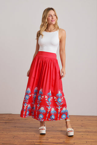 Maxi skirt in red and blue floral