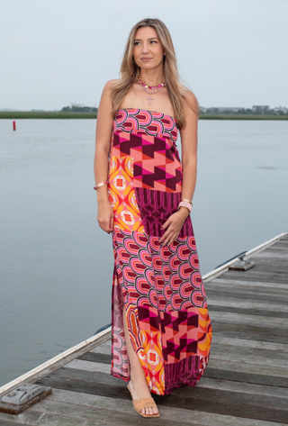 The Emory Strapless Dress Geo Pop