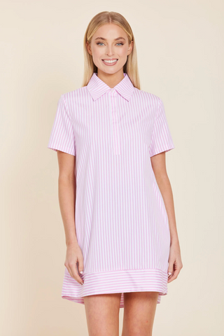 Striped Poplin Shift Dress in Pink