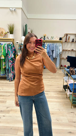 Sleeveless Suede Top in Camel