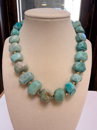 Chunk Brass Statement Necklace Aquamarine