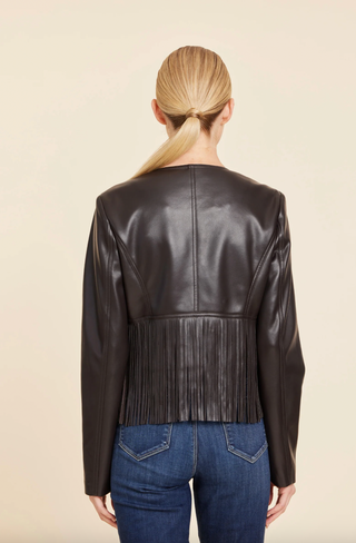 Faux Leather Fringe Jacket in Dark Brown