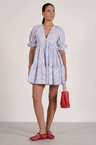 Ruffle Sleeve Tiered Dress in Blue