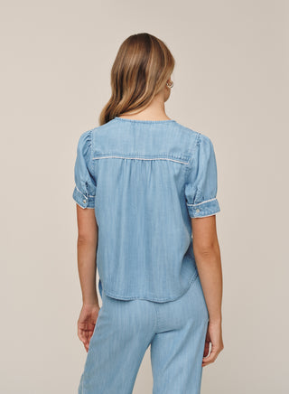 Short Sleeve Pullover with Trim in Ombre Mist Wash