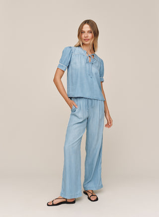 Scallop Side Seam Pant in Ombre Mist Wash