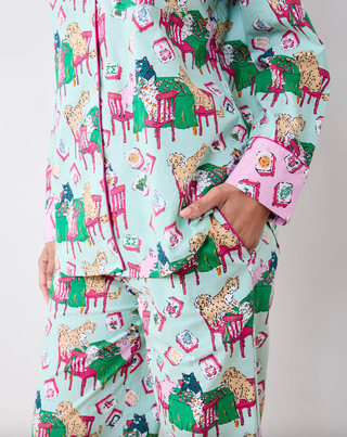 Mahjong Menagerie Long PJ Set in Pale Jade