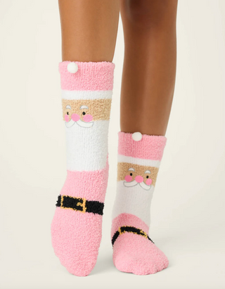 Ski Jammie Classics Pink Santa Crew Socks with Grippers