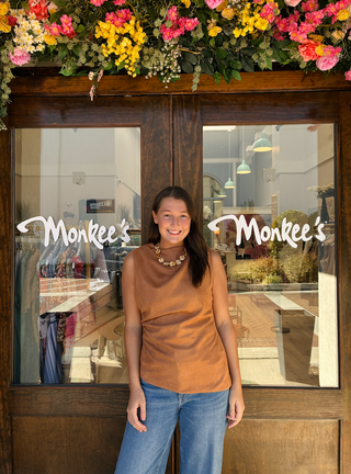 Sleeveless Suede Top in Camel