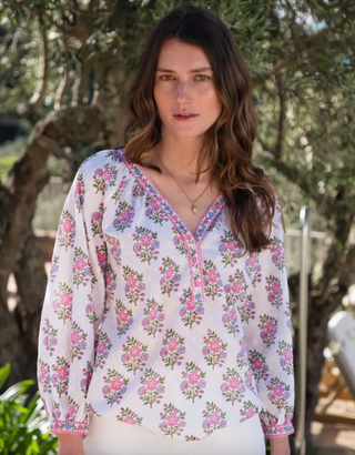 floral pink v-neck blouse top