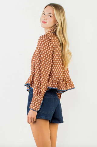 Long Sleeve Floral Pattern Button Down Top