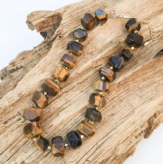 Chunk Statement Brass Necklace in Tigers Eye