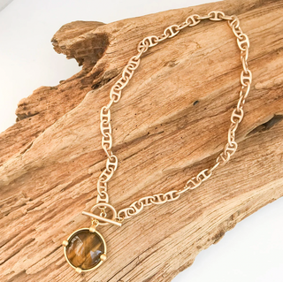 Gemstone Pendant on Helix Necklace in Tigers Eye