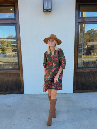 Freya Dress in Olive Trail