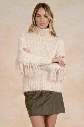 Fringe Turtleneck Sweater in Stone