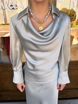 Astrid Charmeuse Blouse in Silver