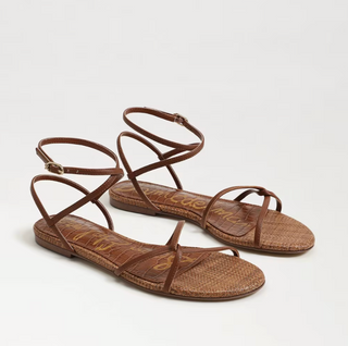 Ellina Strappy Flat Sandal in Rich Cognac Leather