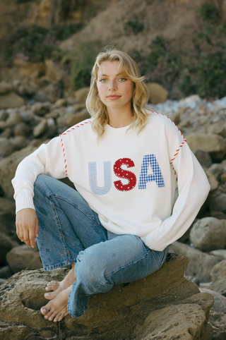 USA patchwork crewneck oversized sweater