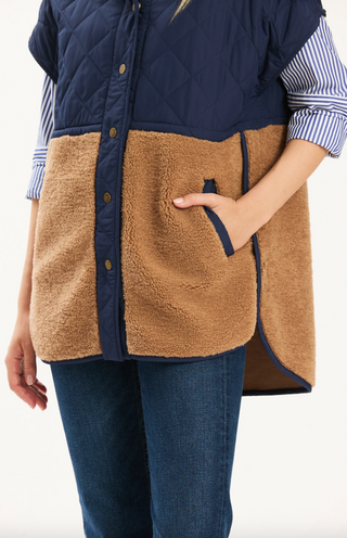 Cassidy Quilted Shearling Vest in Iced Coffee Midnight Navy